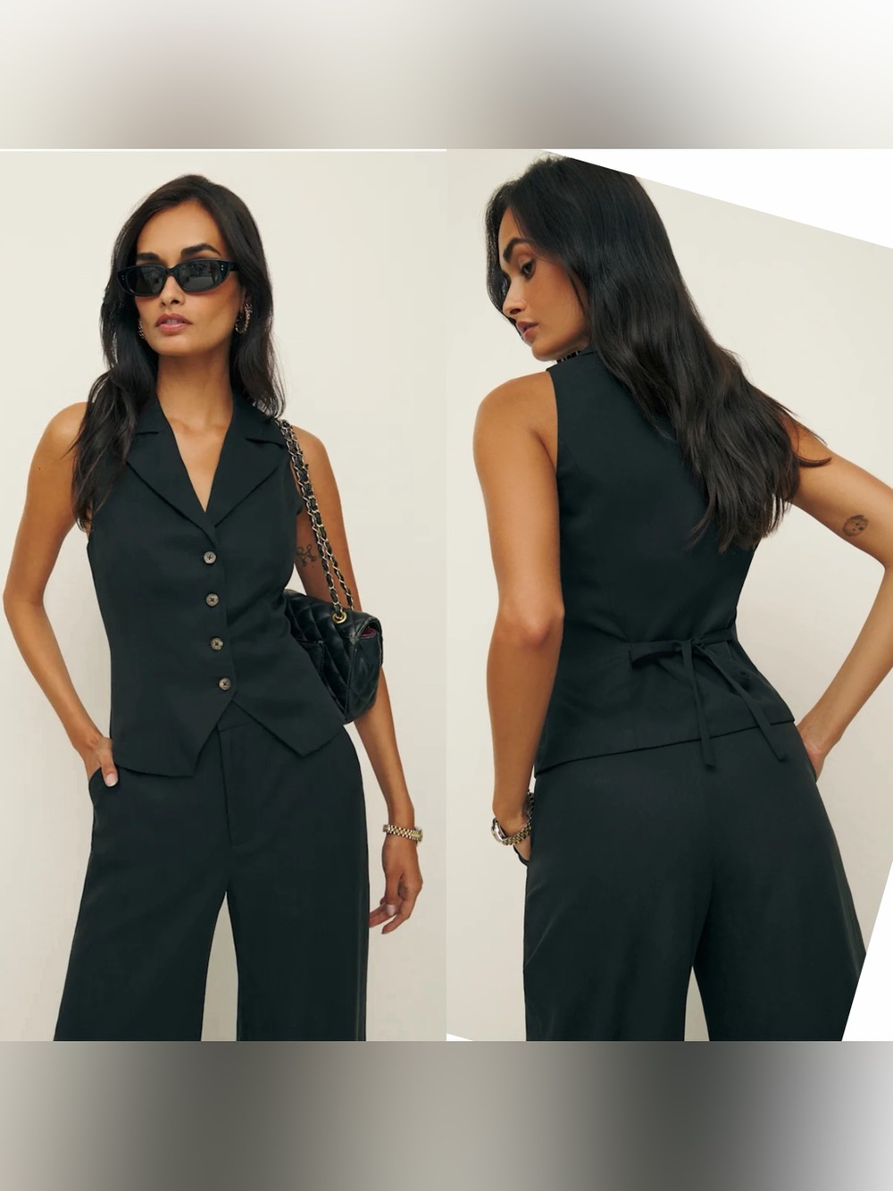 Reformation Black Tailored Sleeveless Vest